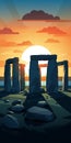 Stunning Stonehenge Sunset Illustration Flat 2d Game Art