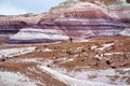 Stunning striped purple sandstone formations of Blue Mesa badlands in Petrified Forest National Park Royalty Free Stock Photo