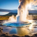 Stunning Strokkur eruption in at Strokkur Geyser is a well known tourist Stunning natural