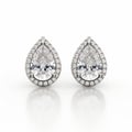 Stunning Stud Earrings With Halo Design And Drop-shaped Diamonds Royalty Free Stock Photo