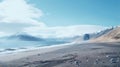 Arctic Beach: Photorealistic Sandy Shore With Mountain Views Royalty Free Stock Photo