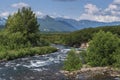 Stunning summer panorama landscape of mountain river in Kamchatka Peninsula Royalty Free Stock Photo