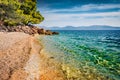 Stunning summer seascape of Adriatic sea. Scenic morning view of Lucica Beach, Croatia, Europe. Beautiful world of Mediterranean c