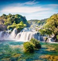 Stunning summer view of Skradinski Buk waterfall. Bright morning scene of Krka National Park, Lozovac village location, Croatia, Royalty Free Stock Photo