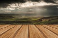 Stunning sun beams over Big Moor in Peak District National Park Royalty Free Stock Photo