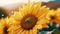 Stunning Sunflower Wallpaper With Water Droplets In Soft Morning Light