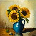 Beautiful sunflowers in a vase painting - ai generated image