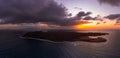 Stunning sunrise aerial panorama over Lobos Island Fuerteventura Royalty Free Stock Photo