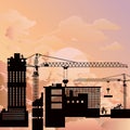 Sunrise over silhouetted generic construction site Royalty Free Stock Photo