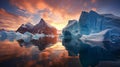 Stunning Sunrise With Icebergs, Mountains, And Sunsets - Captivating Marine Views