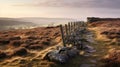 Morning Serenity: Captivating British Landscape With Stone Fence