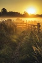 Stunning sunrise landscape over foggy English countryside with g Royalty Free Stock Photo