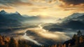 Stunning Sunrise Landscape Photography With Majestic Mountain Clouds Royalty Free Stock Photo