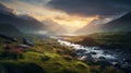 Stunning Sunrise Landscape Photography With Majestic Mountain Godrays Royalty Free Stock Photo