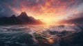 Stunning Sunrise Ocean Photography With Majestic Godrays And Mountain Clouds Royalty Free Stock Photo