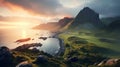 Stunning Sunrise Over Lofoten Fjords: A Photo-realistic Landscape Royalty Free Stock Photo