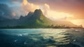 Digital Art Wonders: A Majestic Island With Mountains And Ocean Royalty Free Stock Photo