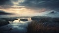 Dreamy Scottish Landscape At Sunrise With Fog And Mountains Royalty Free Stock Photo