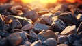 Cinema4d Rendered Photo: Shiny Industrial Rocks At Sunset