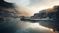 Stunning Sunrise Photography Of A Majestic Quarry With Godrays Royalty Free Stock Photo