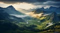 Stunning Sunrise Photography: Majestic Slopes With Godrays And Clouds Royalty Free Stock Photo