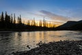 Stunning sunrise scenery of Bow River at Banff National Park in Alberta, Canada Royalty Free Stock Photo
