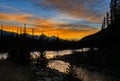 Stunning sunrise scenery of Bow River and Castle Mountains at Banff National Park in Alberta, Canada Royalty Free Stock Photo