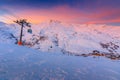 Stunning sunrise and ski resort in the French Alps,Europe Royalty Free Stock Photo