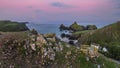 Beauitful sunrise and sunset landscape image of Kynance Cove in Cornwall England with colourful sky Royalty Free Stock Photo