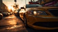 Stunning Sunset Close-up Taxi Parked On Roadside, Sony Alpha A7 Mark Iv