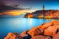 Stunning sunset with colorful sky,Rovinj,Istria region,Croatia,Europe Royalty Free Stock Photo