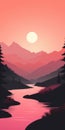Tranquil Stream Sunset Illustration - Minimal Mobile Wallpaper