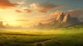 Golden Hour Mountain Landscape: Hyper Realistic Scenic Painting