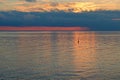 Stunning sunset landscape at the Ligurian sea near Riomaggiore. Cinque Terre Five lands. Italy. Concept of landscape and nature Royalty Free Stock Photo