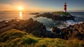Stunning Sunset Lighthouse On Ireland\'s East Coast Royalty Free Stock Photo