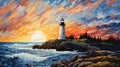 Stunning Sunset Lighthouse Painting Inspired By Patrick Brown