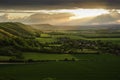 Stunning sunset over countryside landscape