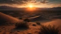 A stunning sunset over a desert landscape with sand dunes and rugged mountains created with Generative AI Royalty Free Stock Photo