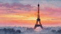 Stunning Sunset Over Eiffel Tower in Paris with Colorful Sky Royalty Free Stock Photo