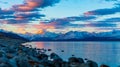 A Stunning Sunset Over Lake Pukaki and Mount Cook Royalty Free Stock Photo