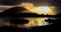 Stunning sunset over lough conn lake in ireland