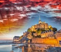 Stunning sunset over Mont Saint Michel, France Royalty Free Stock Photo