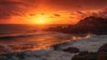 A stunning sunset over the ocean with breathtaking orange and pink hues painting the sky created with Generative AI