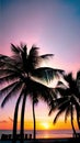 A stunning sunset over the ocean with palm trees silhouettes illustration Artificial Intelligence artwork generated