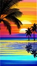 A stunning sunset over the ocean with palm trees silhouettes illustration Artificial Intelligence artwork generated