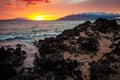 Stunning sunset over the Pacific Ocean in Kihei, Maui, Hawaii Royalty Free Stock Photo