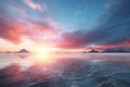 Stunning sunset over the salt flats of Uyuni in