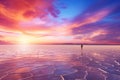 Stunning sunset over the salt flats of Uyuni in