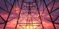 Stunning Sunset Through Power Lines Dramatic Sky Metal Structure Photography Royalty Free Stock Photo