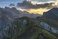 Stunning sunset at Prokletije mountain, Montenegro. View from Volusnica peak.